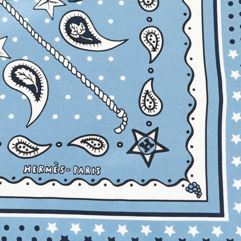 Hermes Bleu Jean, Marine, & Blanc Le Rodeo Des Fruits Silk Bandana 55 - Picture 4 of 10